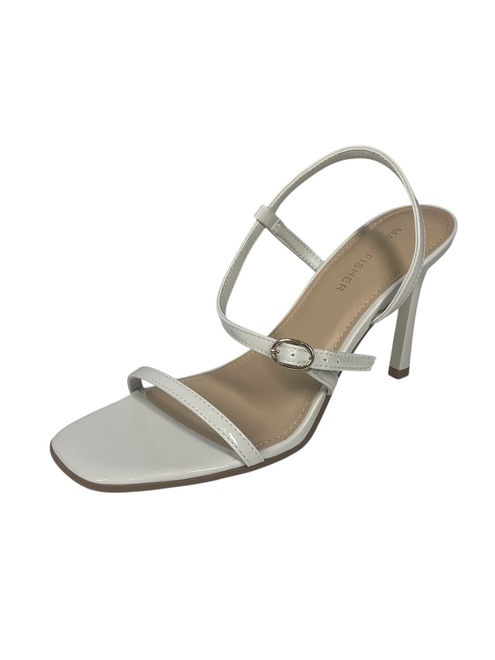 Marc Fisher Teah Strappy Stiletto Dress Sandals Shoes 7.5 Ivory Patent Bride